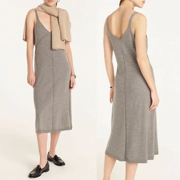 J.Crew Merino Wool Gray Slip knit Sweater Dress Large - Picture 1 of 6